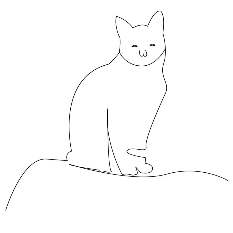 Continuous one line cat  outline vector art hand drawing