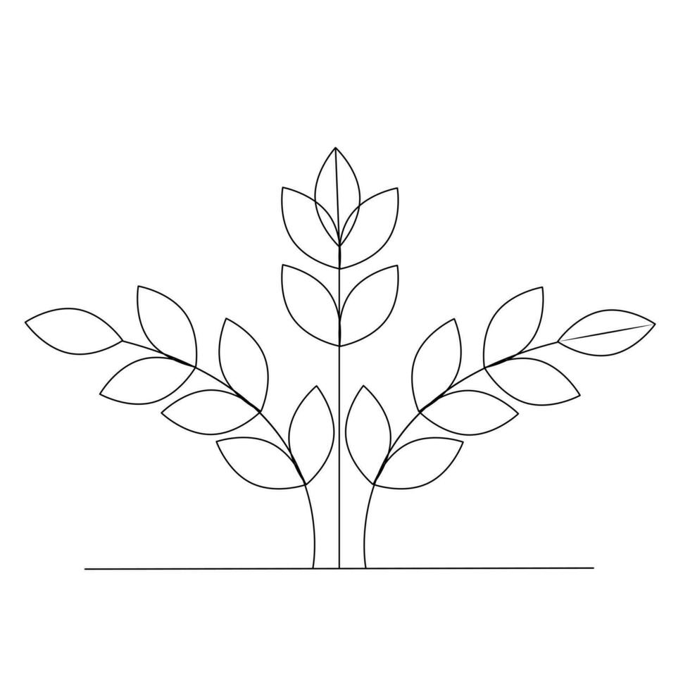 Continuous one line plant growth tree outline vector art drawing