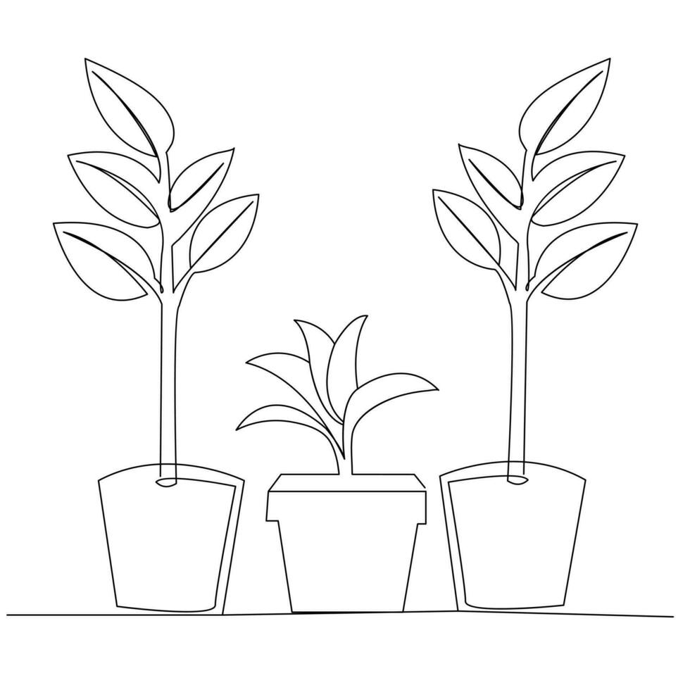 Continuous one line plant growth tree outline vector art drawing