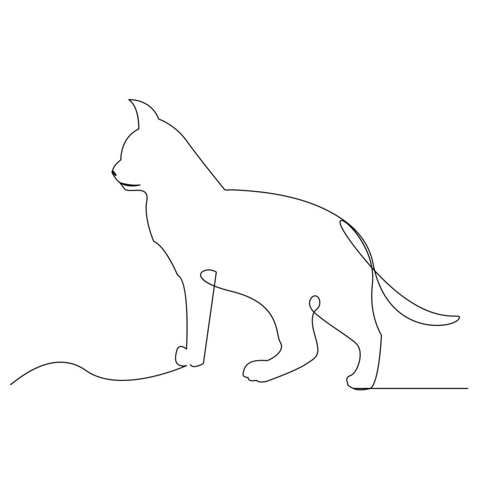 Continuous one line cat  outline vector art hand drawing