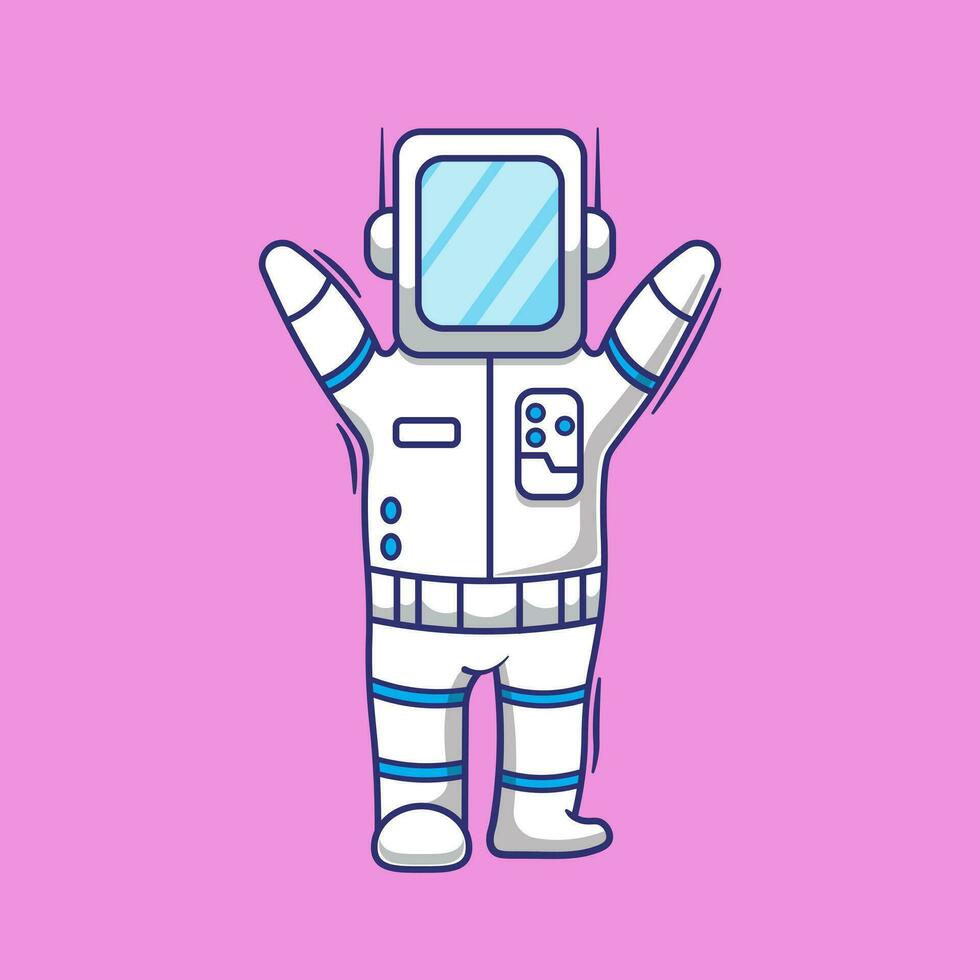 Cute cartoon astronout waving vector icon illustration. futuristic technology mascot concept