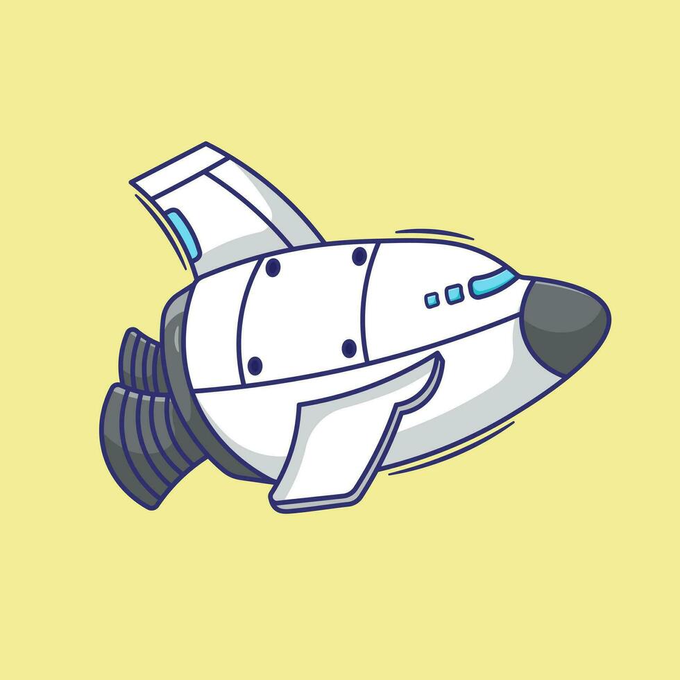 Cute cartoon vector spaceship mascot logo illustraion. futuristic technology icon concept