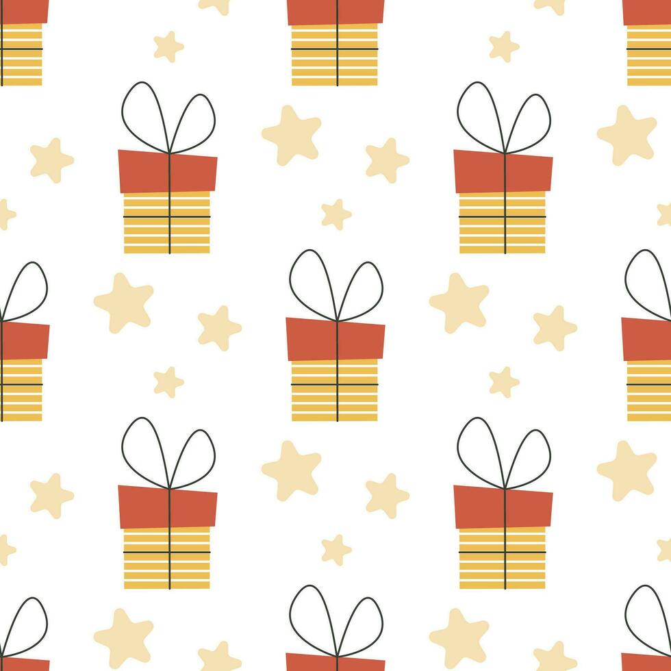 Gifts and stars seamless pattern vector