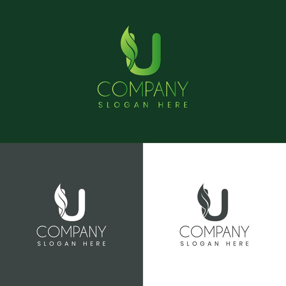 u letter with leaf creative logo design vector stock illustration