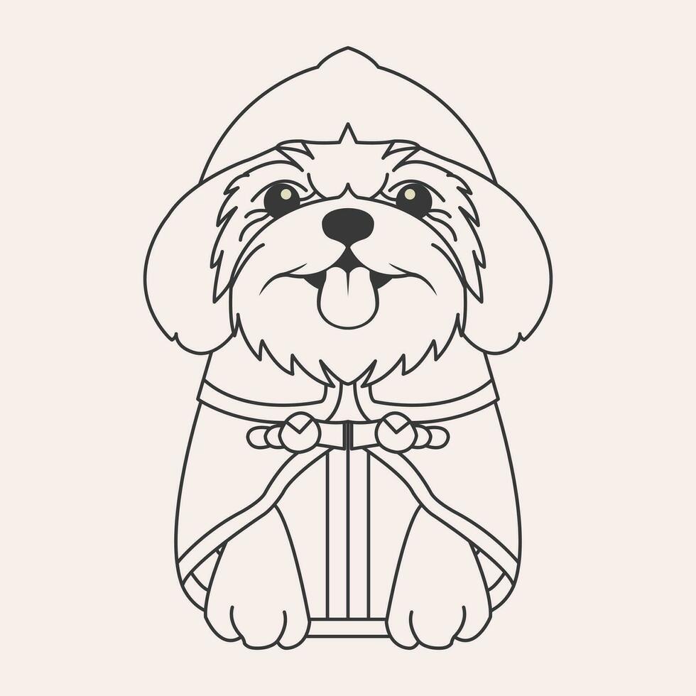 Cute Shih Tzu Dog Line Art Design Vector Illustration