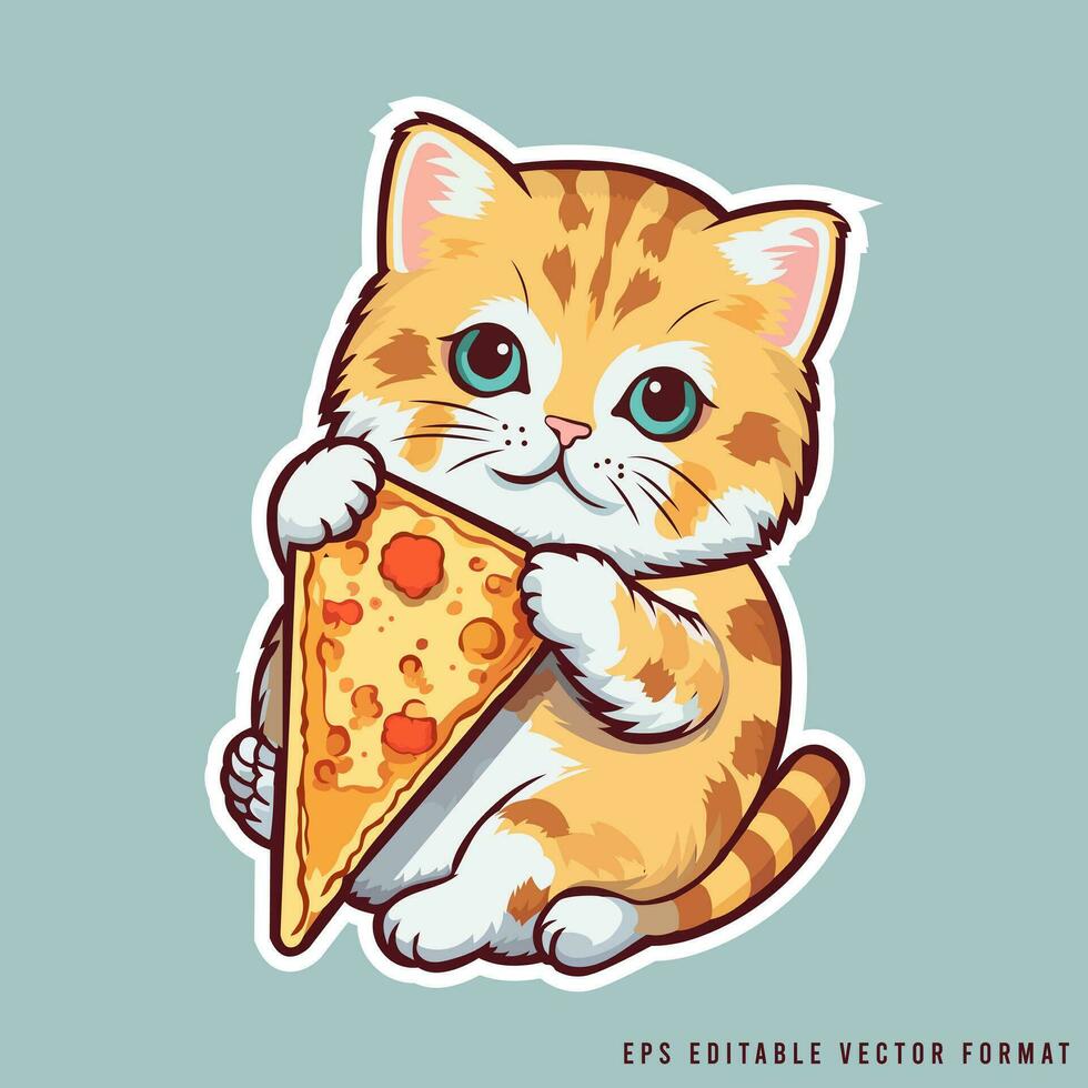 cat with pizza slice vector stock illustration