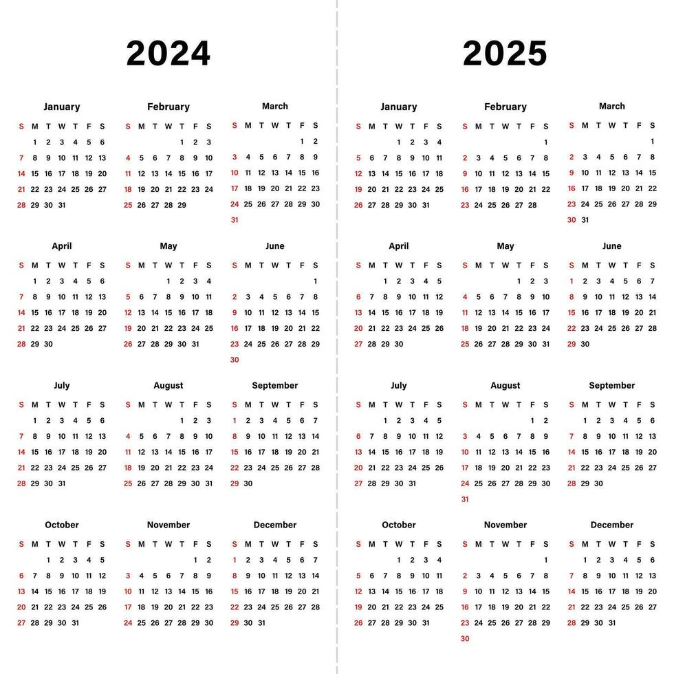 Calendar 2024 and Calendar 2025 template design. Design for plan note,  agenda, office annual schedule, business, daily 32165740 Vector Art at  Vecteezy