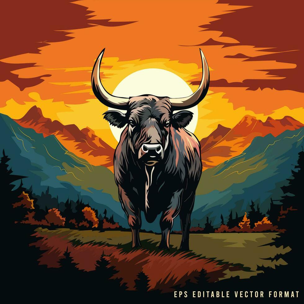 Bull vintage tshirt design vector stock illustration