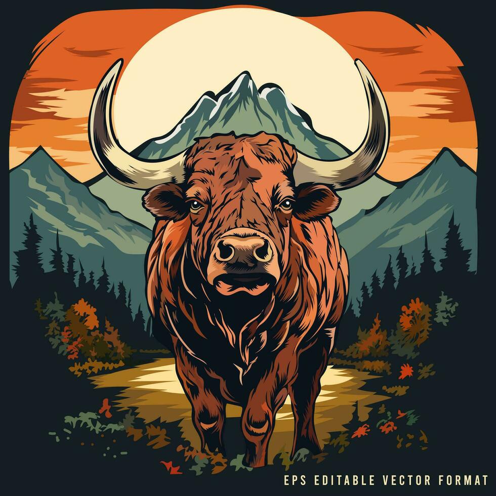 Bull vintage tshirt design vector stock illustration