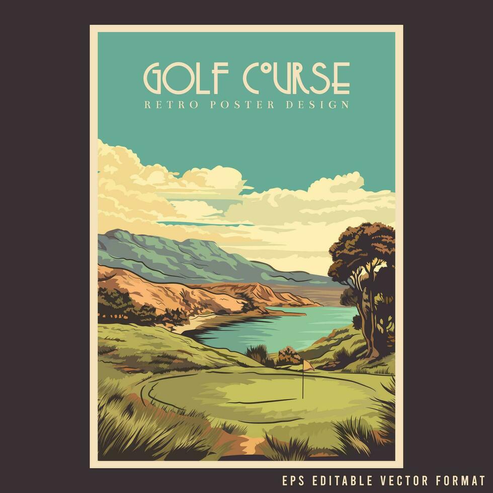 Golf Corse Retro Promotional Poster Design Vector Illustration