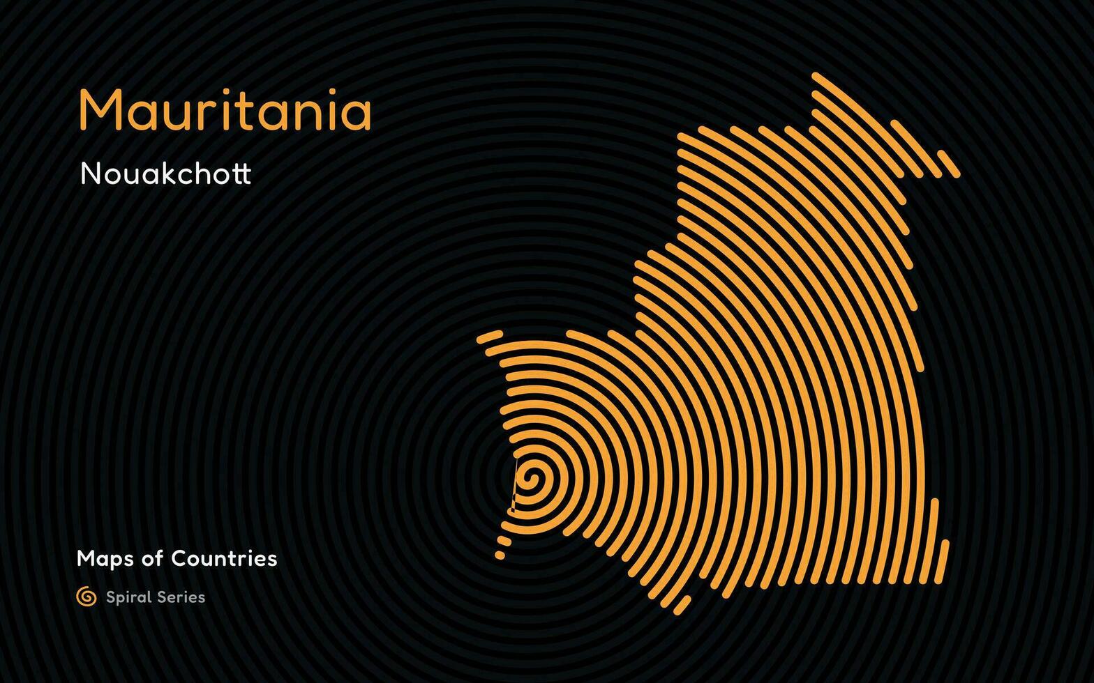 creativo mapa de Mauritania, político mapa. Nouakchott capital. mundo países vector mapas serie. espiral, huella dactilar serie