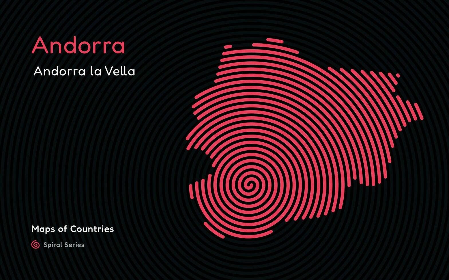 Creative map of Andorra Political map. Andorra la Vella. Capital. World Countries vector maps series. Spiral fingerprint series