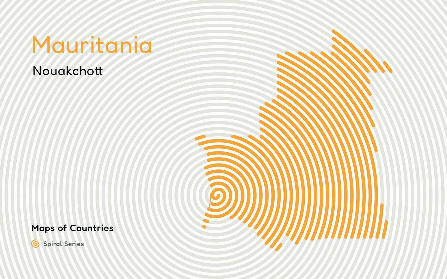 Creative map of Mauritania, Political map. Nouakchott Capital. World Countries vector maps series. Spiral, fingerprint series