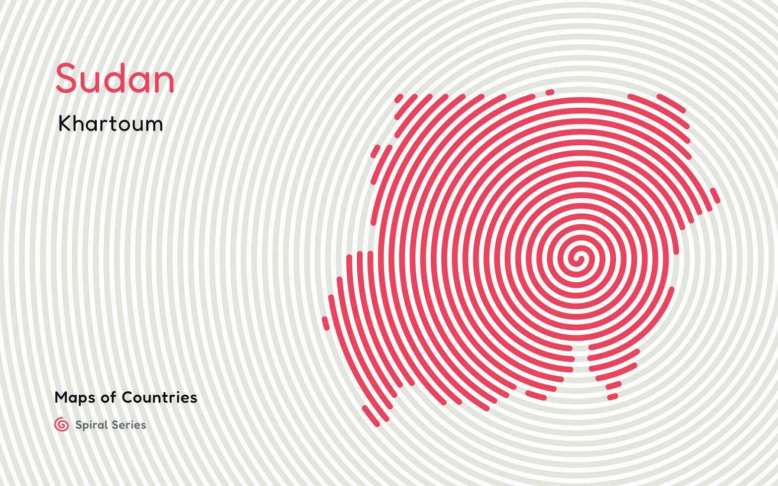 resumen mapa de Sudán con circulo líneas. identificando sus capital ciudad, Khartoum africano colocar. espiral huella dactilar serie vector