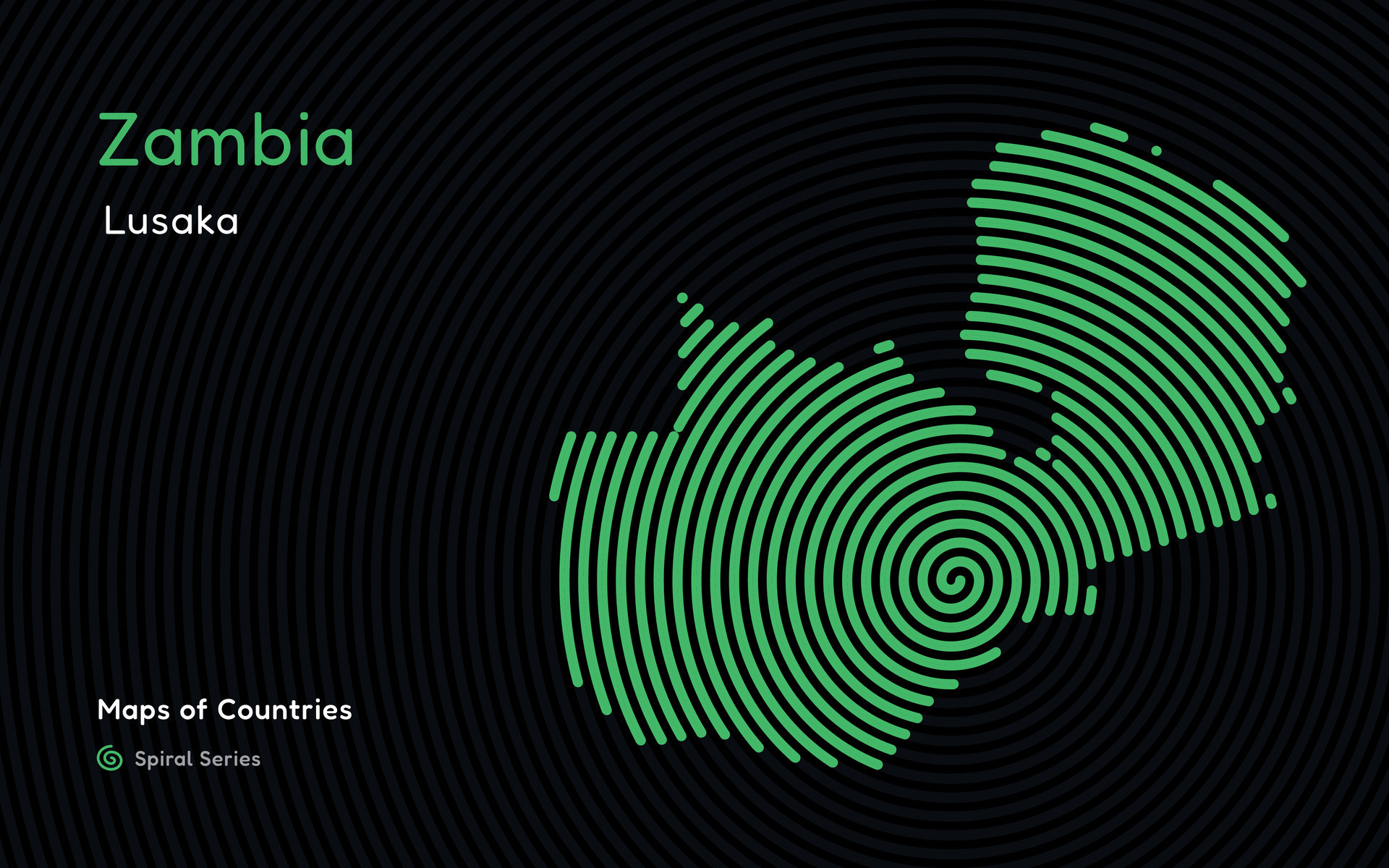Abstract map of Zambia with circle lines. identifying its capital city