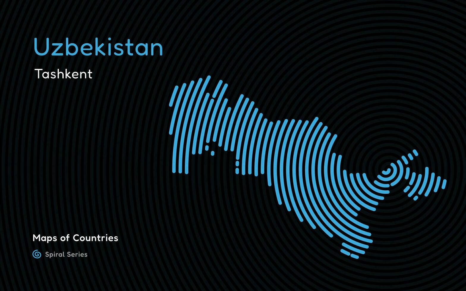 Creative map of Uzbekistan, Political map. Tashkent. Capital. World Countries vector maps series. Spiral, fingerprint series