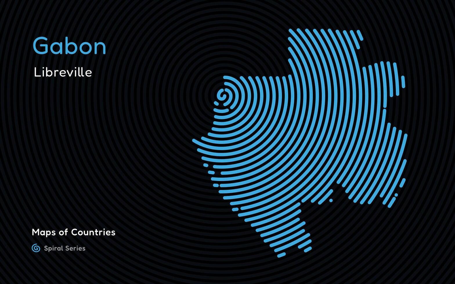 resumen mapa de Gabón con circulo líneas. identificando sus capital ciudad, Libreville africano colocar. espiral huella dactilar serie vector