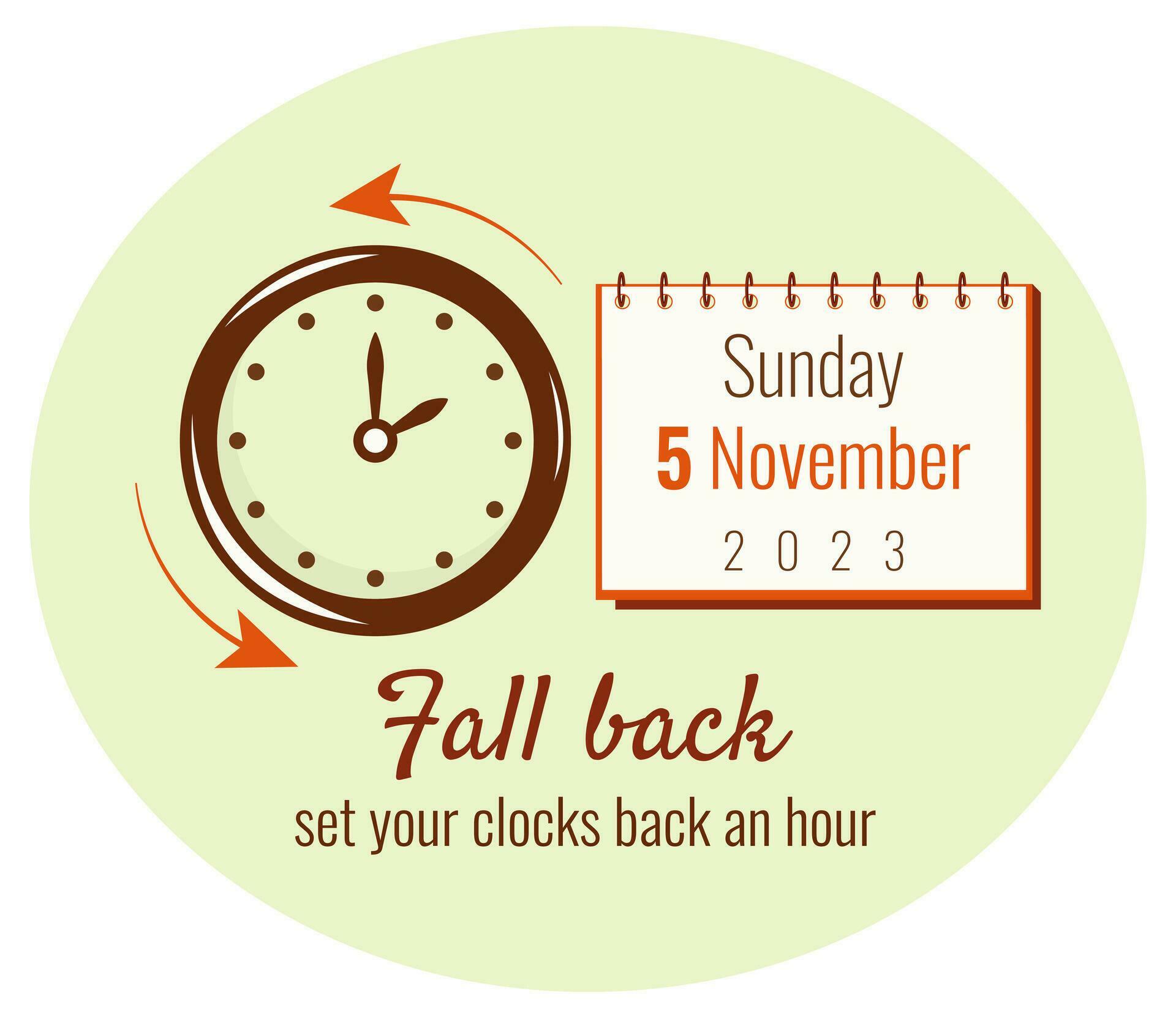 Daylight saving time ends. Fall back change clocks. Vector illustration