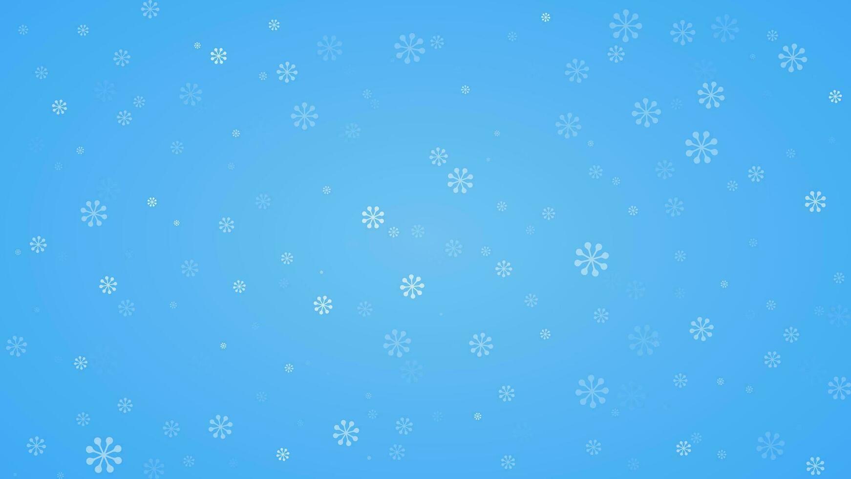 Snowflake on winter blue sky background. Christmas vector illustration design for backdrop, postcard. Christmas snowy winter design. White falling snowflakes, abstract landscape. Cold weather effect.