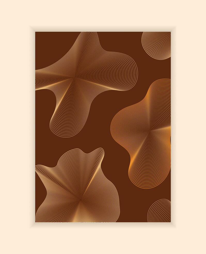 Vector abstract brown notebook cover template with waves lines. Brown, beige colors illustration.