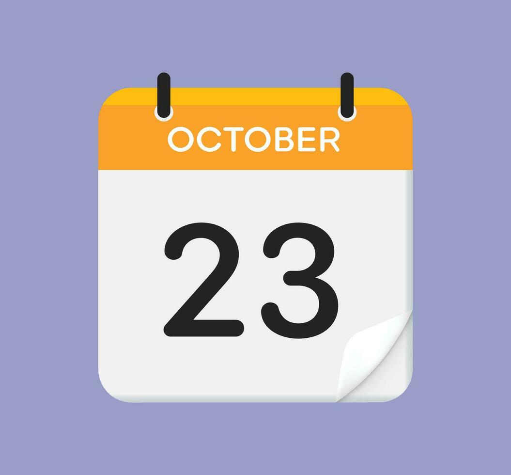 Vector calendar icon. 23 October. Day, month. Flat style.