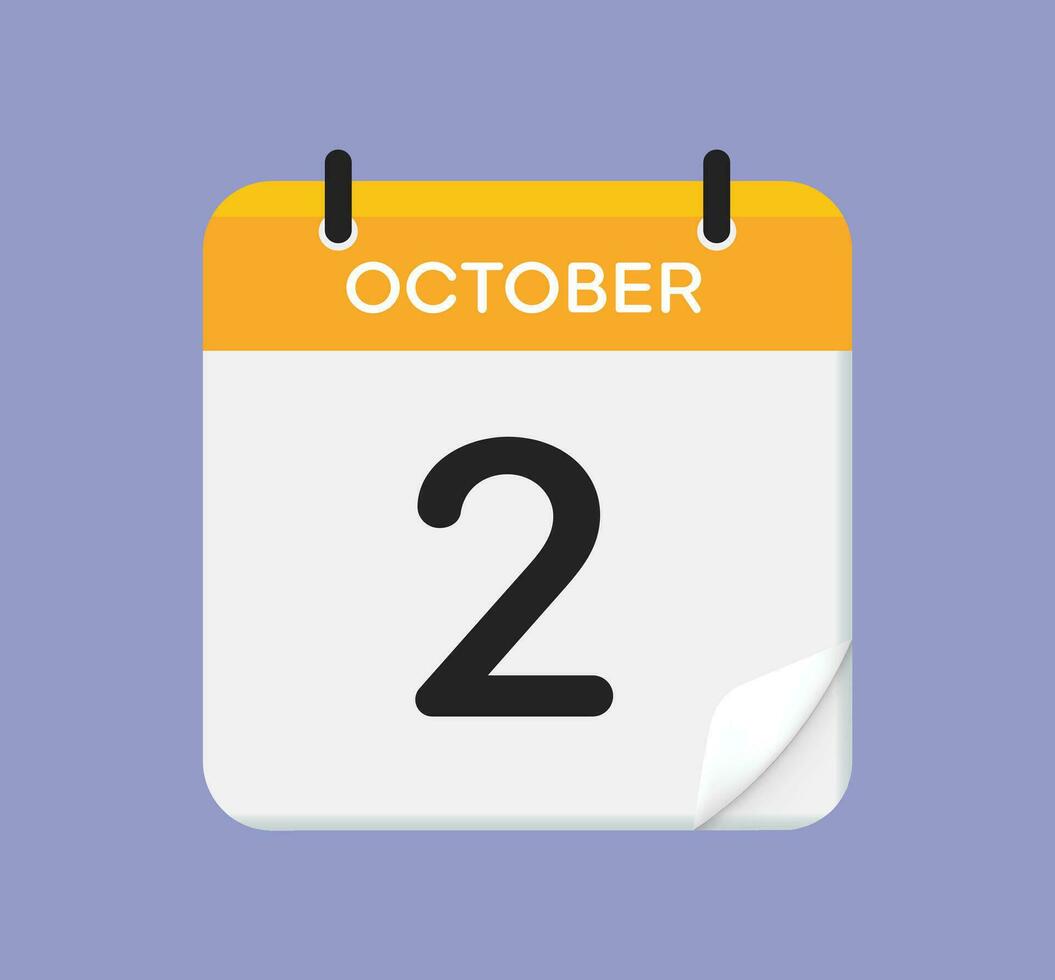 Vector calendar icon. 2 October. Day, month. Flat style.