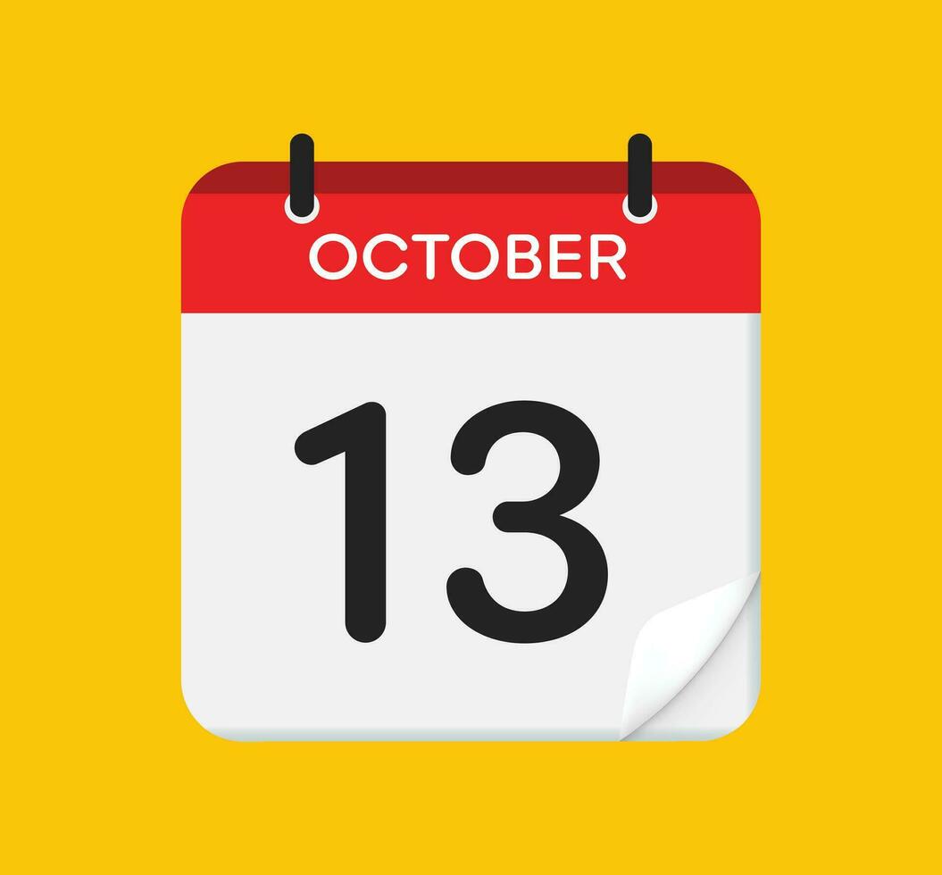 Vector calendar icon. 13 October. Day, month. Flat style.