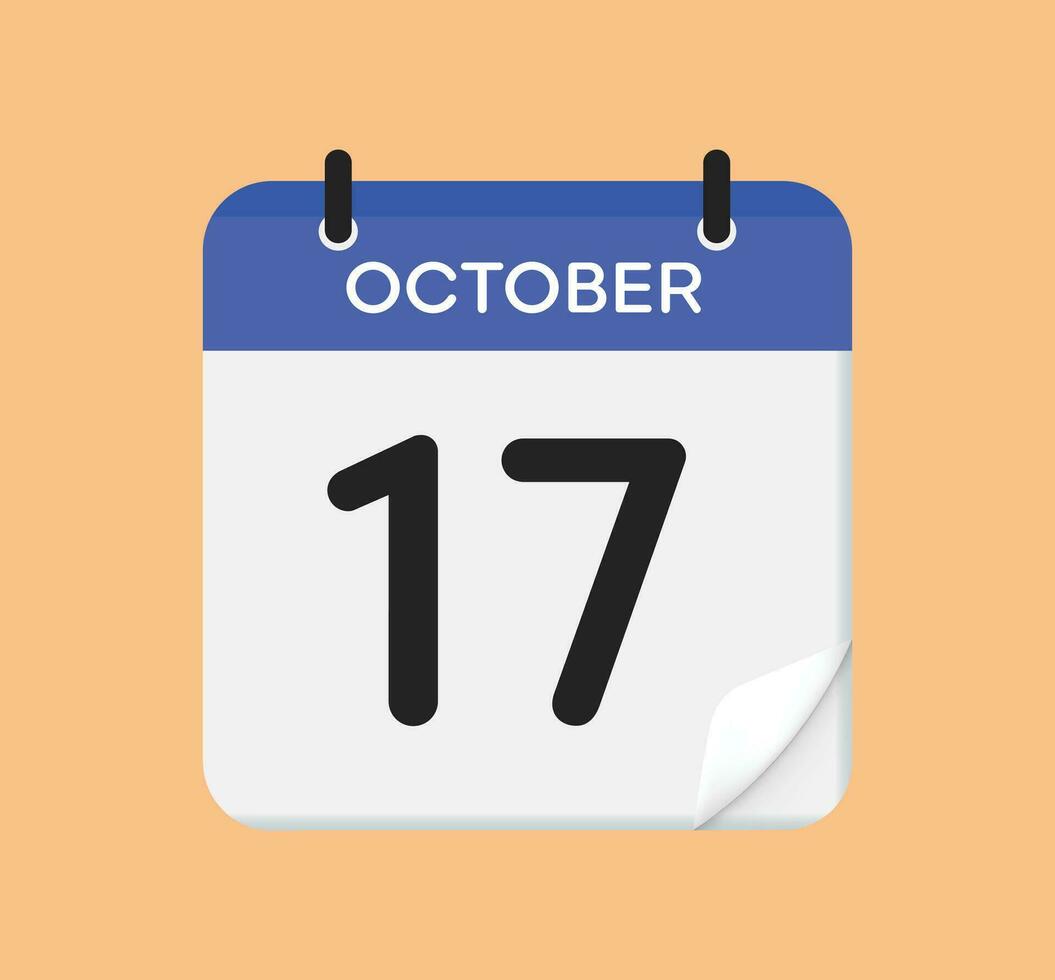 Vector calendar icon. 17 October. Day, month. Flat style.