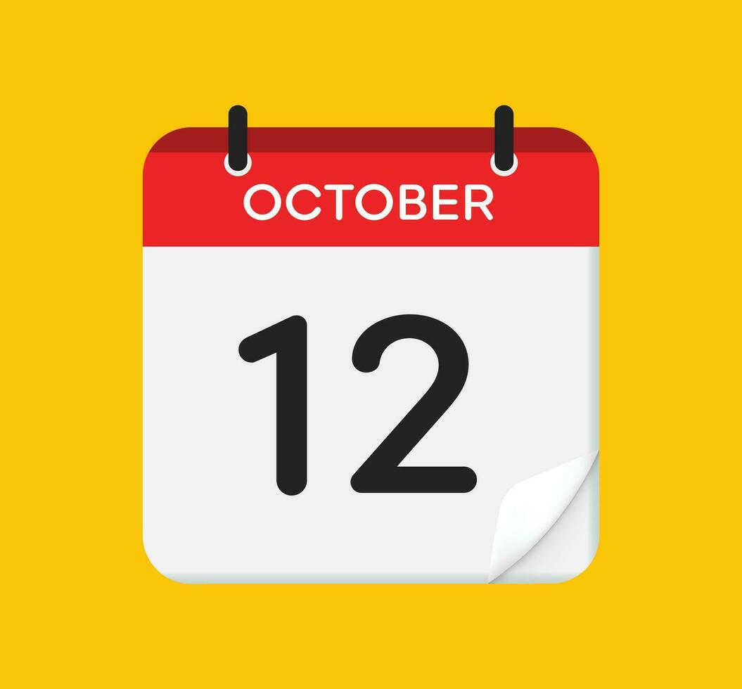 Vector calendar icon. 12 October. Day, month. Flat style.