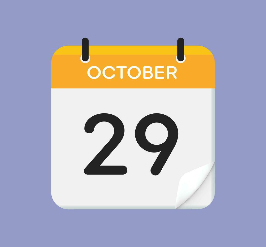 Vector calendar icon. 29 October. Day, month. Flat style.