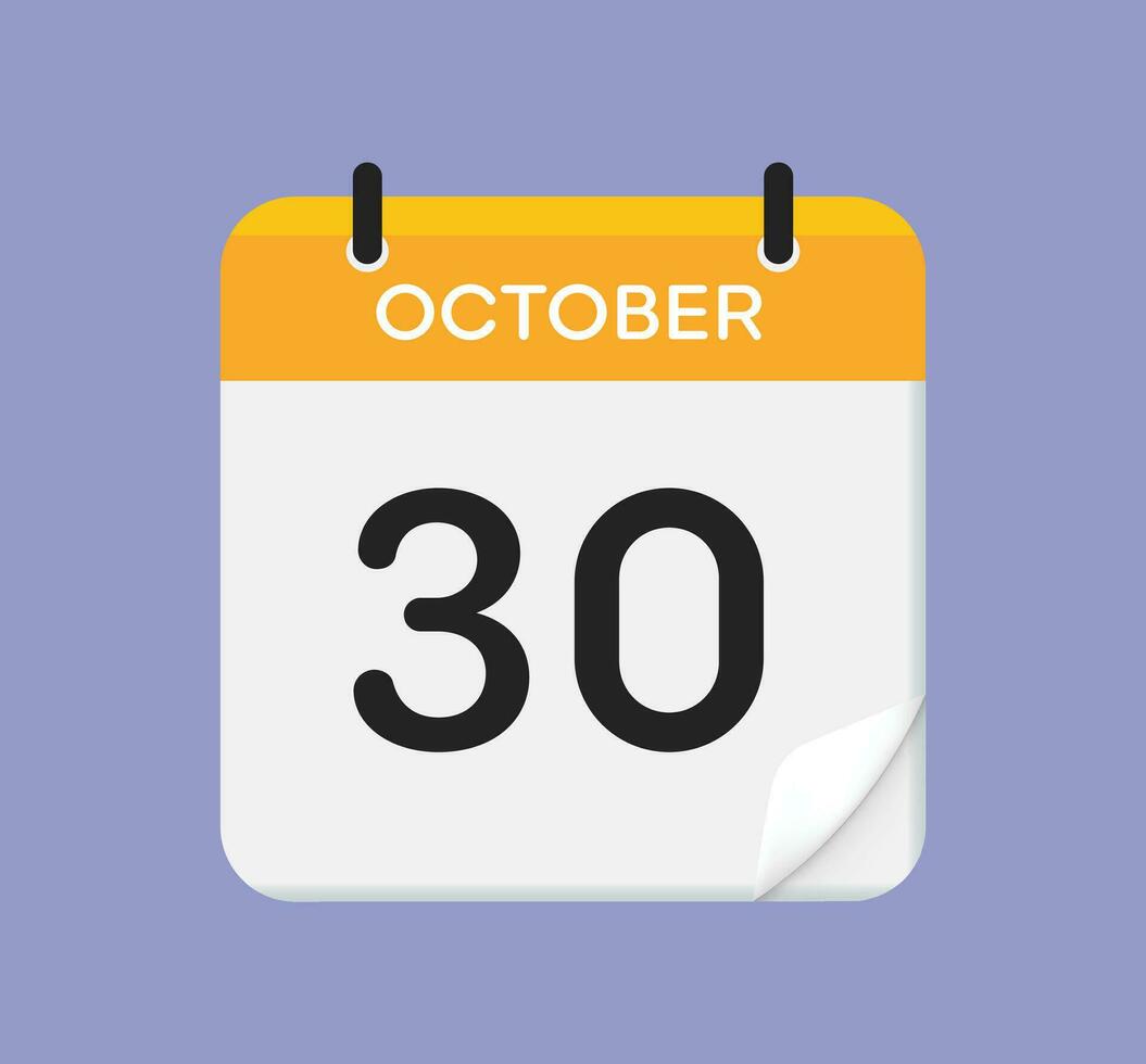 Vector calendar icon. 30 October. Day, month. Flat style.