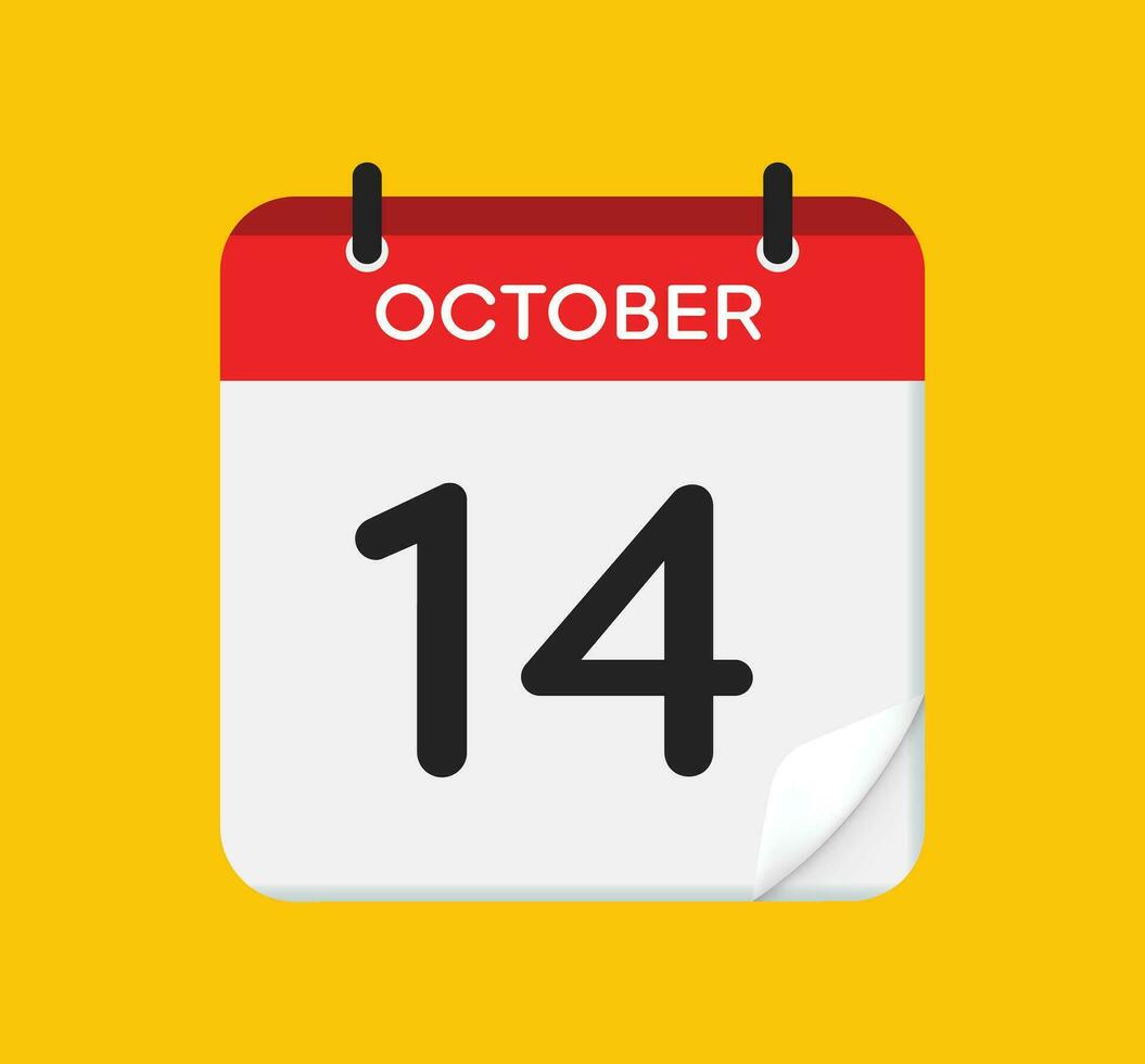 Vector calendar icon. 14 October. Day, month. Flat style.