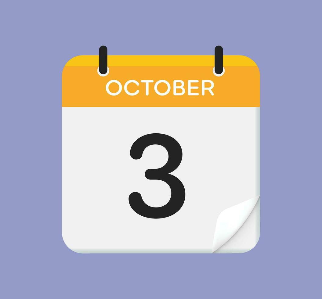 Vector calendar icon. 3 October. Day, month. Flat style.