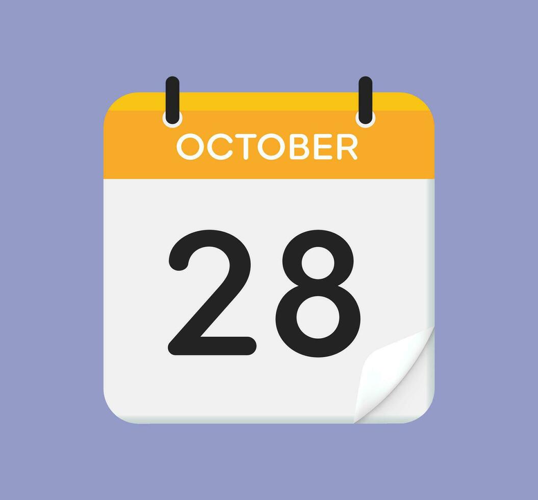 Vector calendar icon. 28 October. Day, month. Flat style.