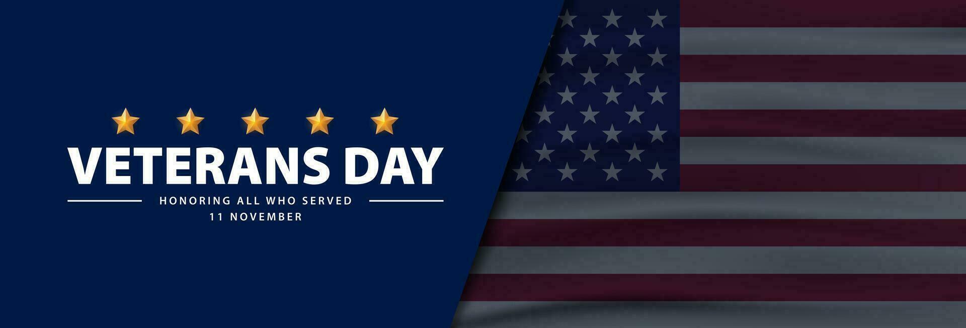 Happy Veterans Day banner. Honoring all who served. Vector illustration