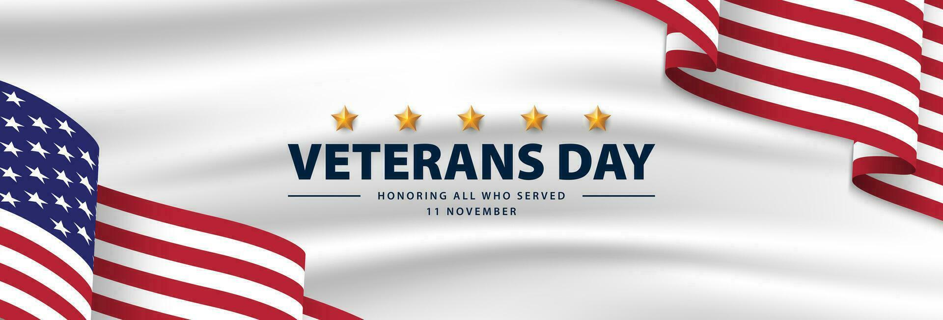 Happy Veterans Day banner. Honoring all who served. Vector illustration