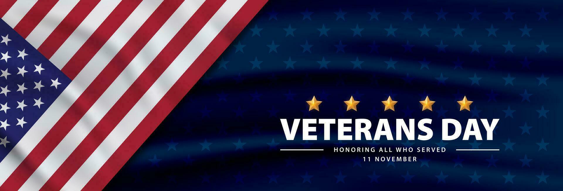 Happy Veterans Day banner. Honoring all who served. Vector illustration