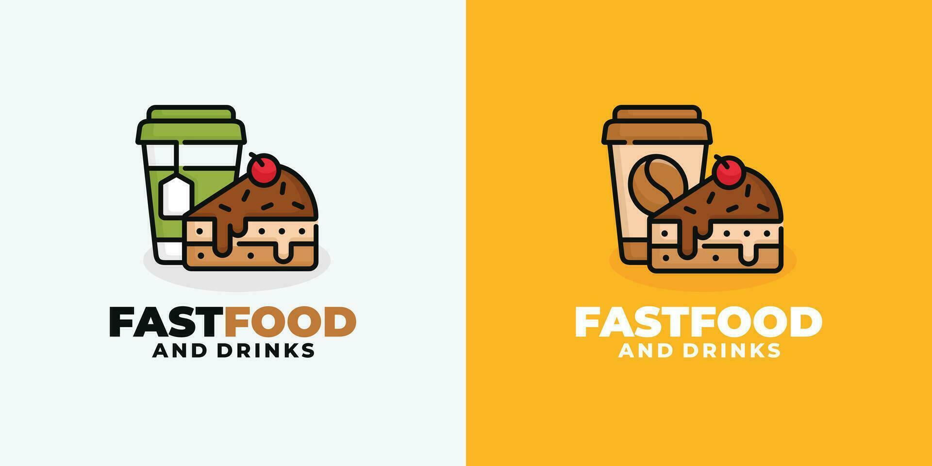 Cake and drink fast food logo design vector