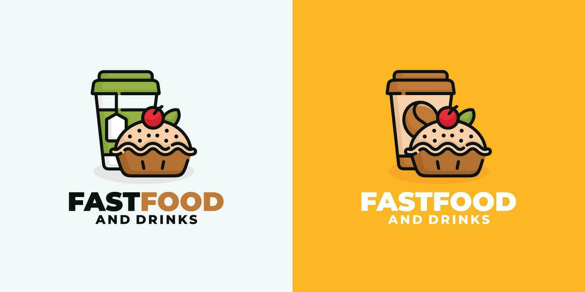 Pie cake and drink fast food logo design vector