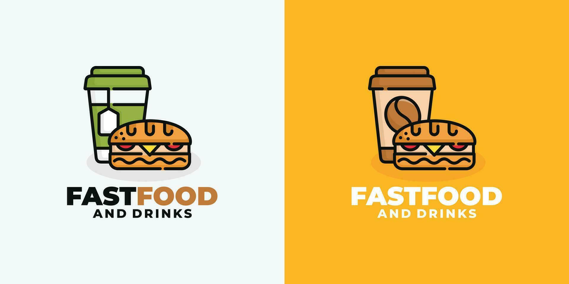emparedado y bebida rápido comida logo diseño vector