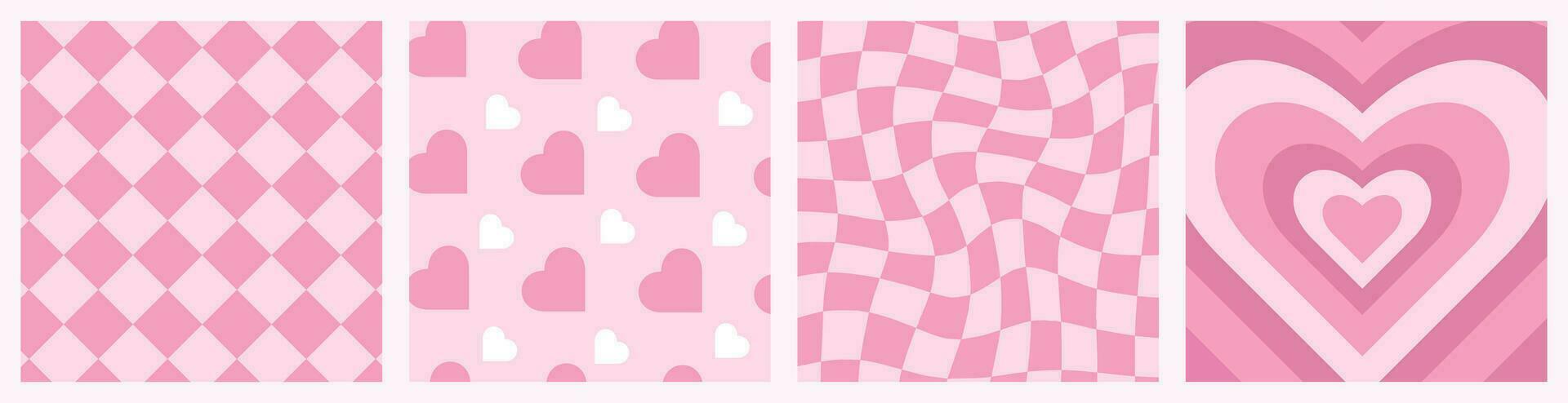 Set of Valentines Day cards, single patterns, templates, empty backgrounds, romantic square covers. Vector illustration.