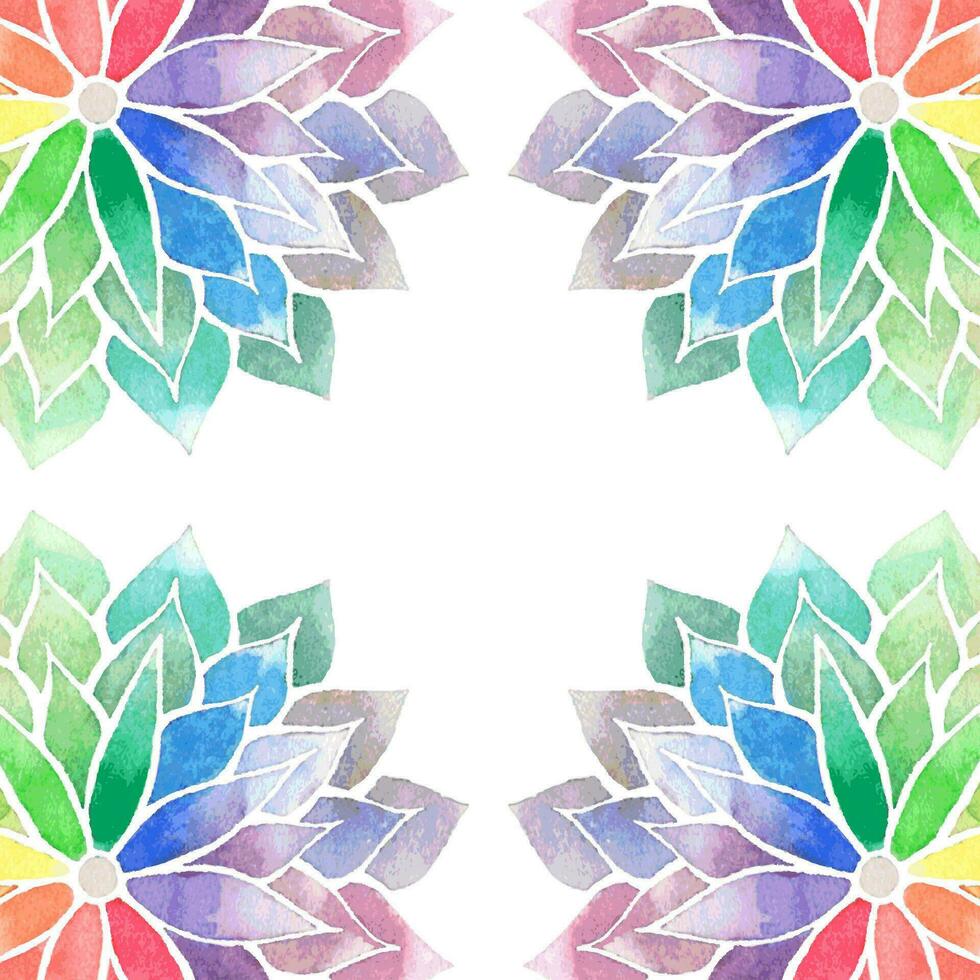 Frame of watercolor flowers painted in the colors of rainbow vector