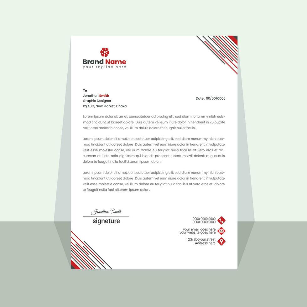 Vector modern company letterhead design template with red shapes