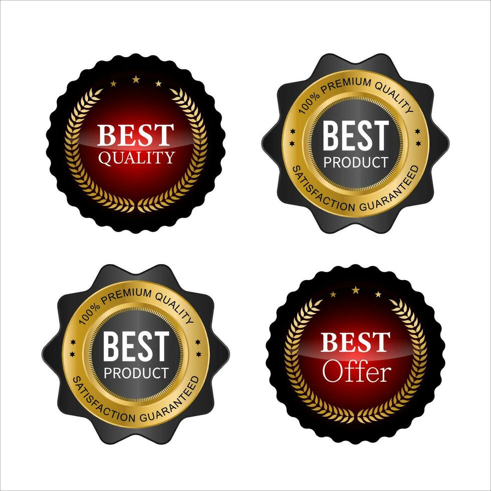 Golden badges and labels with golden ribbon vector collection .vector illustration