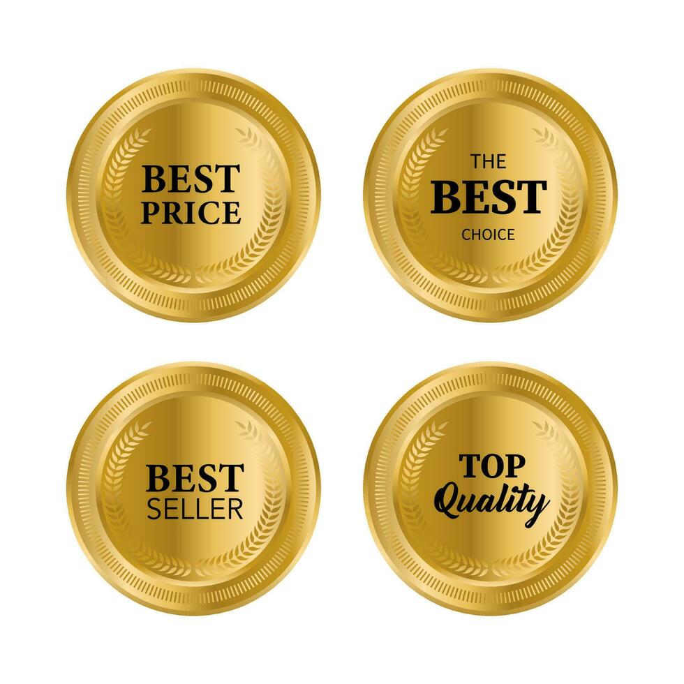 Set of quality product golden badges and labels vector