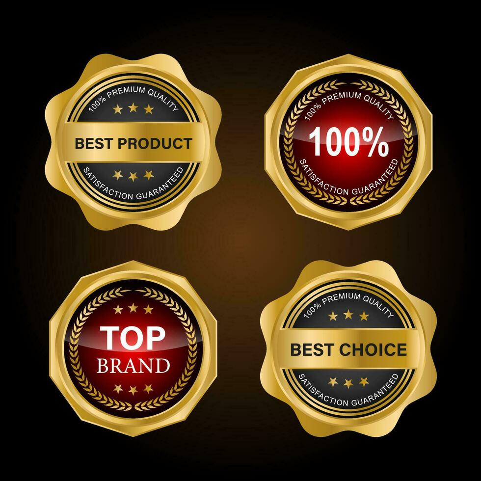 Golden badges and labels with golden ribbon vector collection .vector illustration