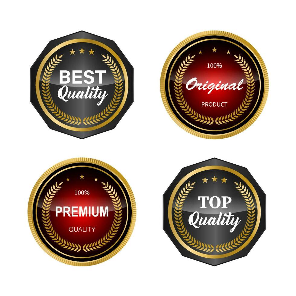 Golden badges and labels with golden ribbon vector collection .vector illustration