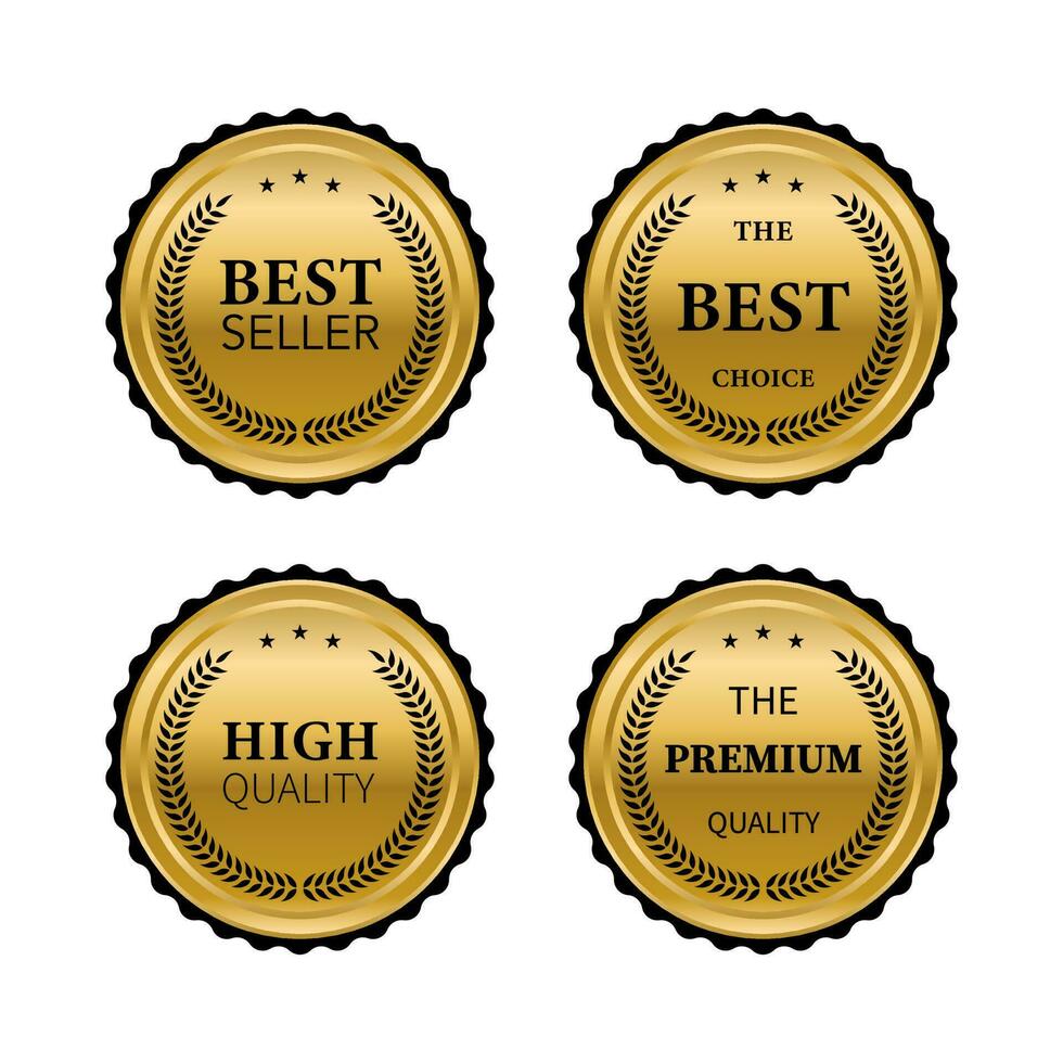 Set of quality product golden badges and labels vector