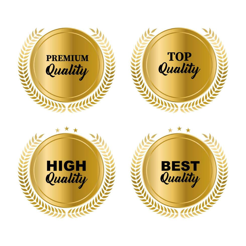 Set of quality product golden badges and labels vector