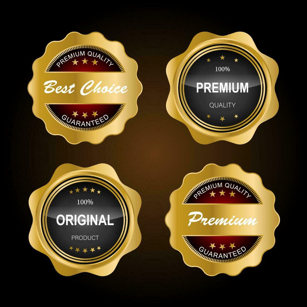 Golden badges and labels with golden ribbon vector collection .vector illustration